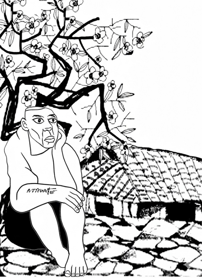 Cây đào phai bên bờ rào đá