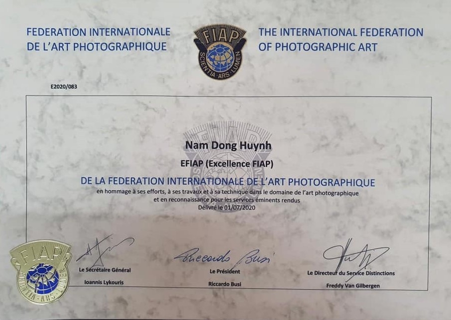 Nghệ sĩ nhiếp ảnh Huỳnh Nam Đông  được trao tước hiệu EFIAP năm 2020